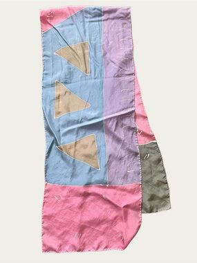 Silk Pastel Colored Color-blocked Rectangle Vintage Scarf